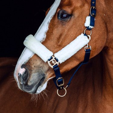 Schapenvacht halster Horze Lincoln Jurk blauw / gebroken wit Schapenvacht halster Horze Lincoln Jurk blauw / gebroken wit