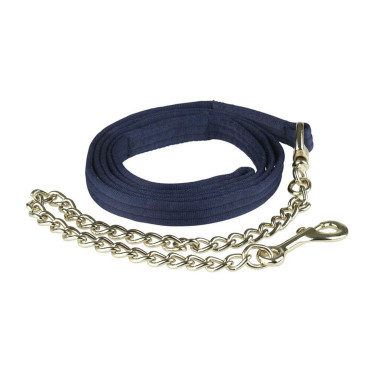 Longe van textiel gevoerd met eenvoudige ketting Finn-Tack Donkerblauw
