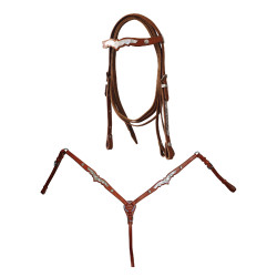 Western hoofdstel Lakota met borstriem en teugels versierd met zilverdecoraties Western hoofdstel Lakota met borstriem en teugels versierd met zilverdecoraties