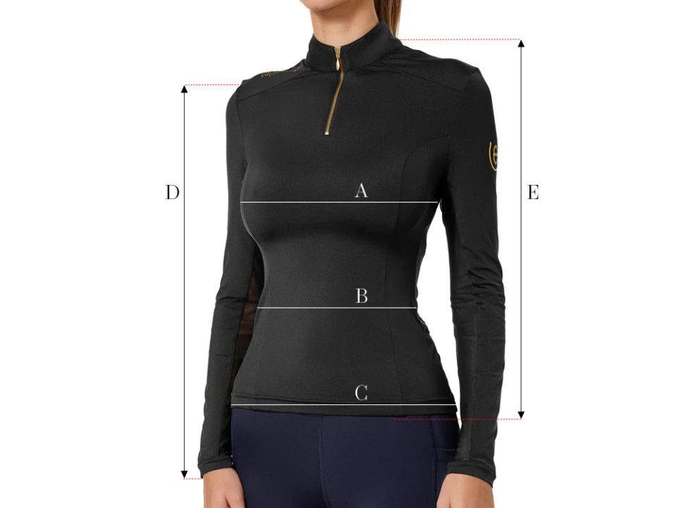 Illustratie van de maattabel voor Polo's, t-shirts en overhemden Equestrian Stockholm